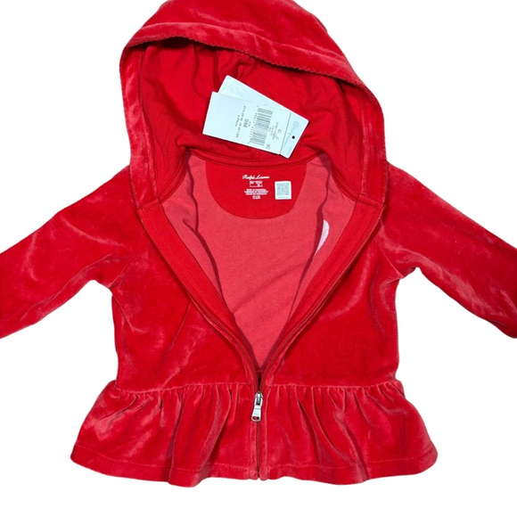 NWT Baby Girls Ralph Lauren Velour Sweatsuit 9M Red 2‎ Piece - Picture 6 of 9